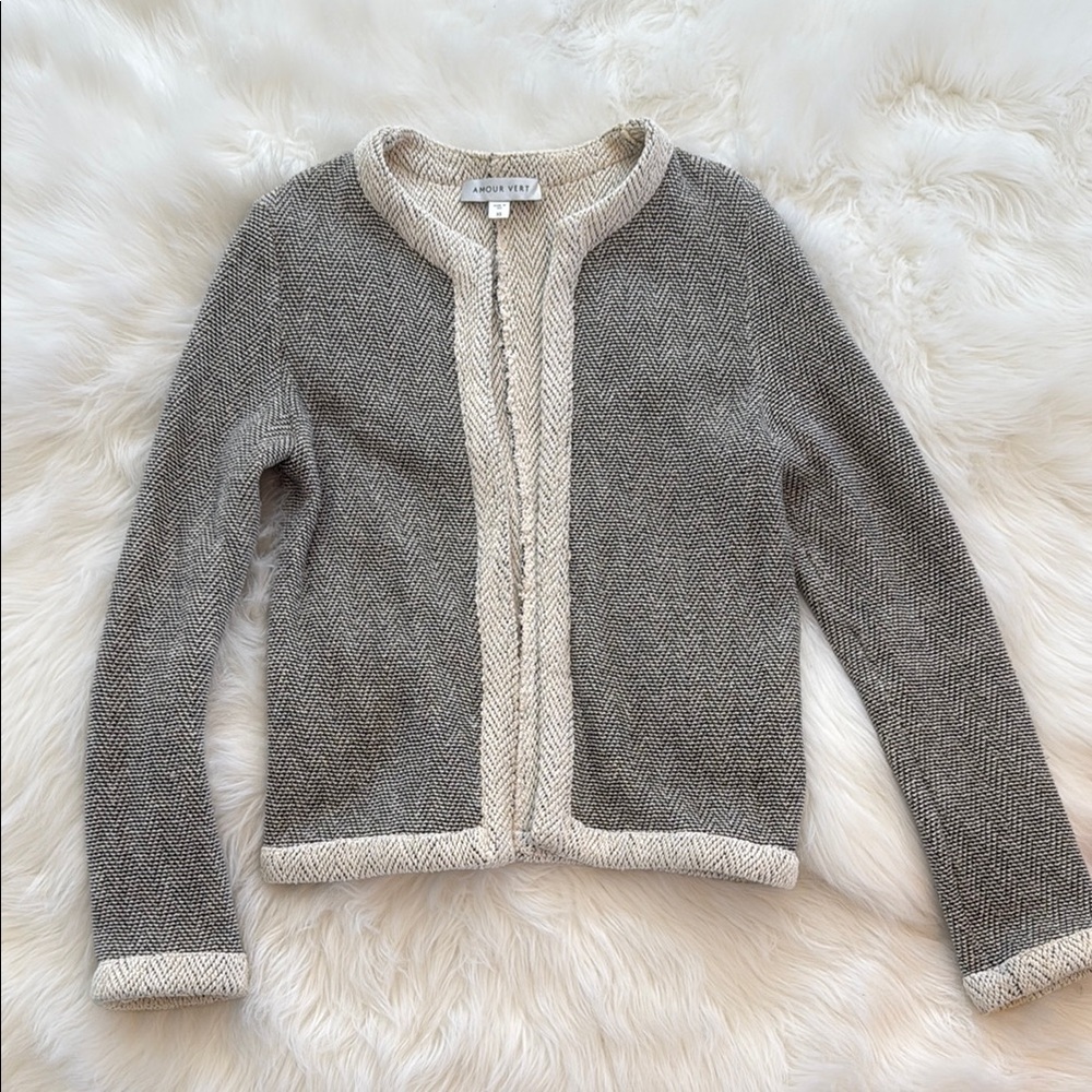 Amour Vert Gray and Cream Knit Cardigan